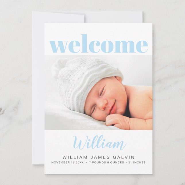 Baby Boy Simple Modern Multi Photo Blue Birth Announcement (Front)