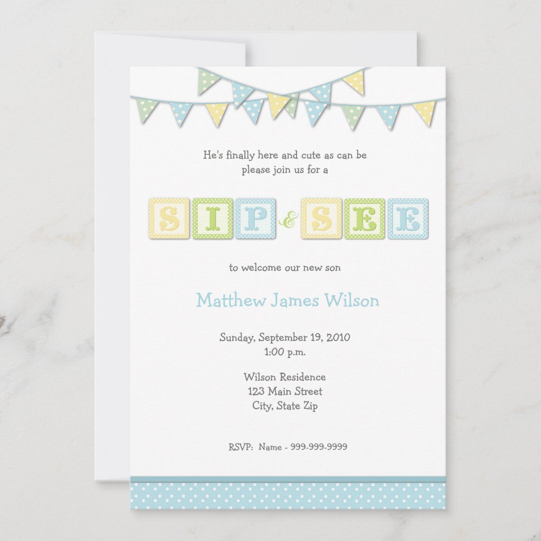 Baby Boy Sip and See Invitation Zazzle
