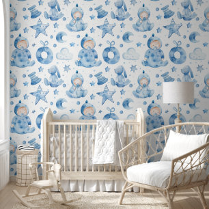 Baby Boy Sleepy Time Pattern Wallpaper