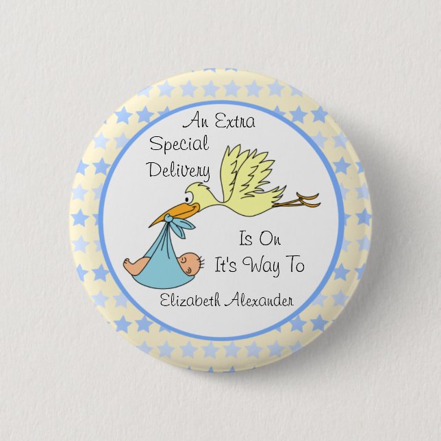 Baby Boy Special Delivery Stork Baby Shower Favour 6 Cm Round Badge (Front)