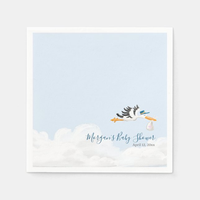 Baby Boy "Special Delivery" Stork Baby Shower Napkin (Front)