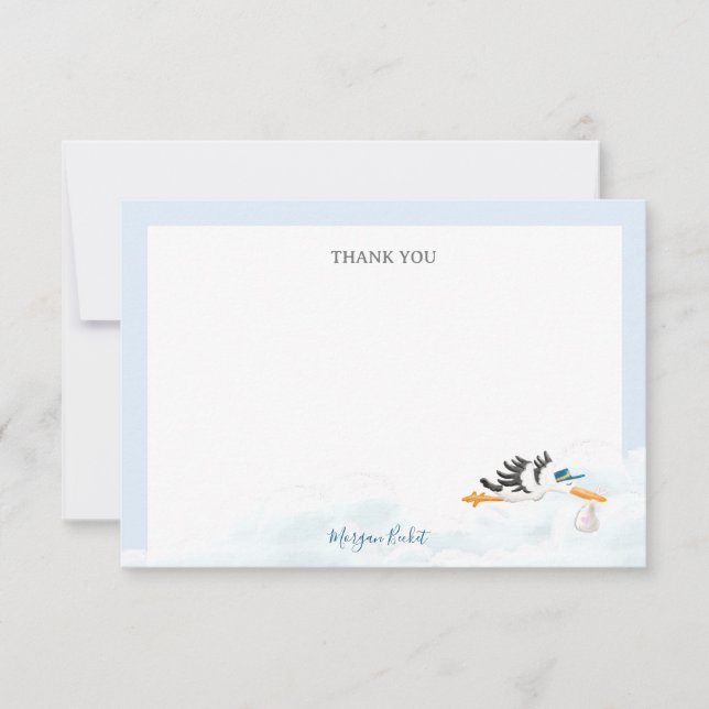 Baby Boy "Special Delivery" Stork Baby Shower Thank You Card (Front)