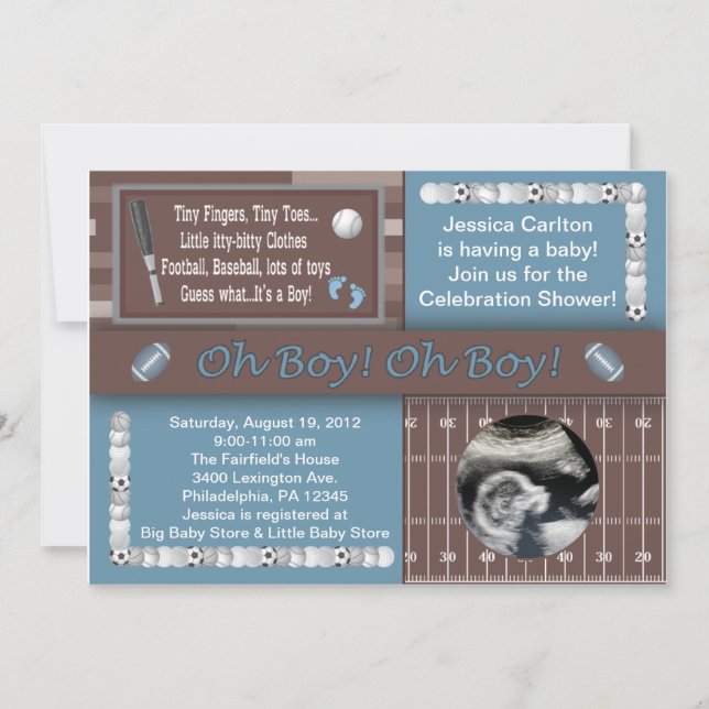 Baby boy sports shower invitation (Front)