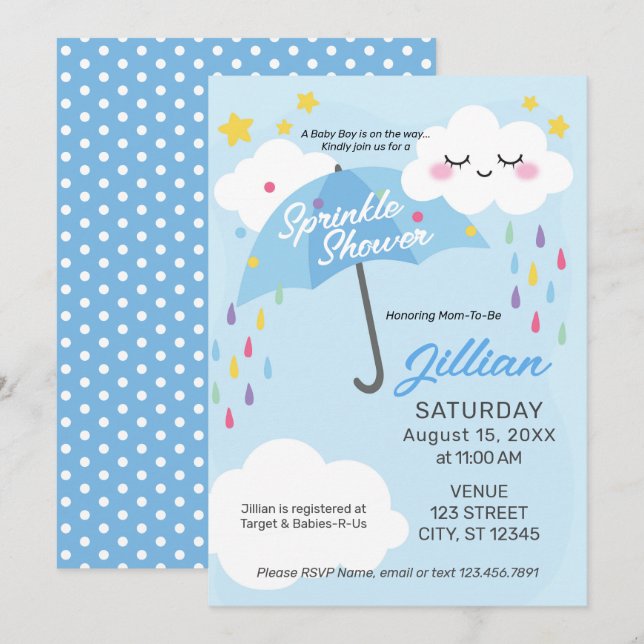 Baby Boy Sprinkle Shower Invitation (Front/Back)