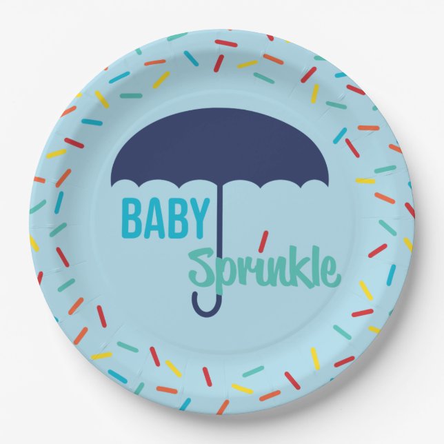 Baby Boy Sprinkle Umbrella Paper Plate (Front)