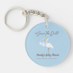 Baby Boy Stork Blue Shower  Save the Date   Key Ring