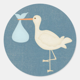 Baby Boy Stork Classic Round Sticker
