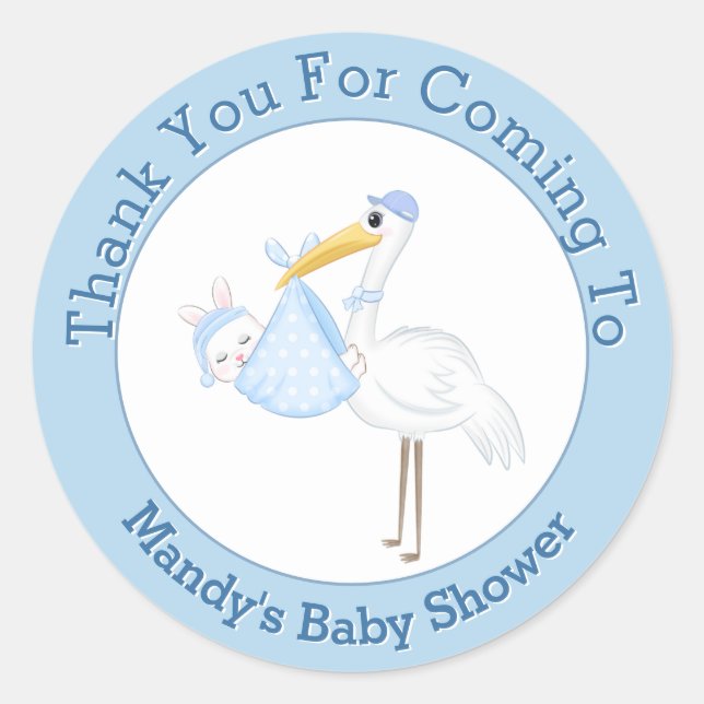 Baby Boy Stork  Rabbit Classic Round Sticker (Front)