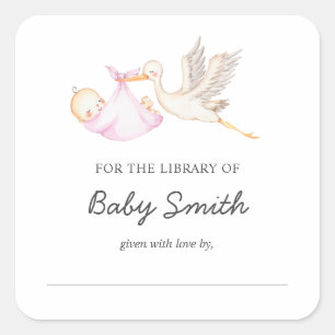 Baby Boy Stork Shower Bookplate Square Sticker