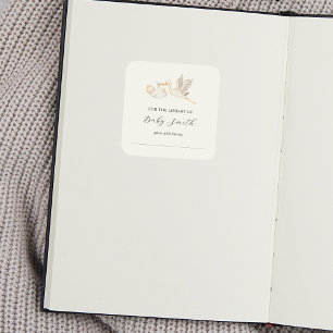 Baby Boy Stork Shower Bookplate Square Sticker