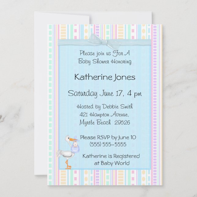 Baby Boy Stork Shower Invitations (Front)