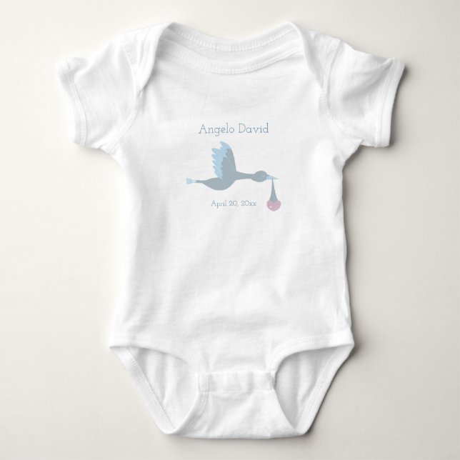 Baby Boy Stork with Blue Sky and Clouds Bodysuit (Front)