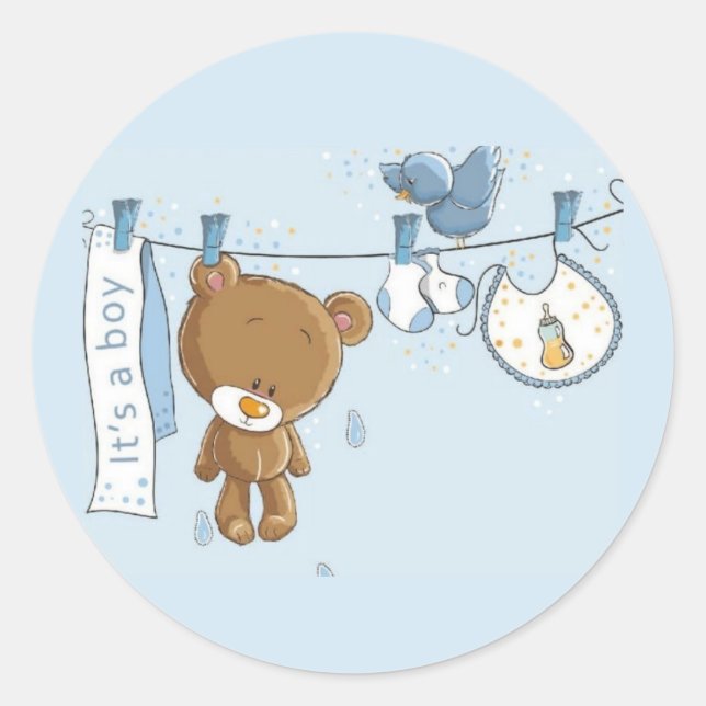 Baby Boy Teddy Bear Baby   Classic Round Sticker (Front)