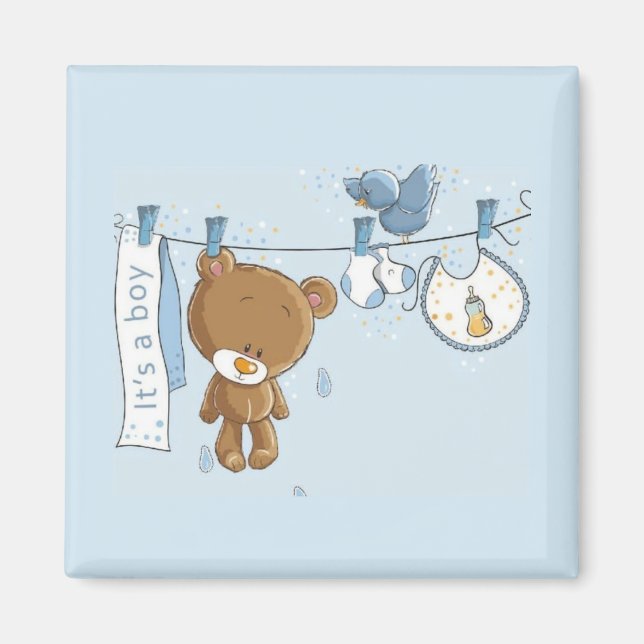 Baby Boy Teddy Bear Baby Magnet (Front)