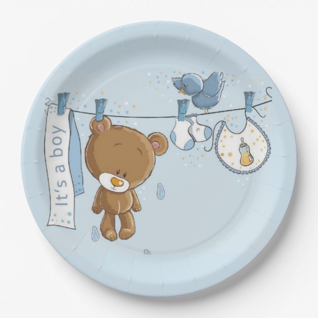 Baby Boy Teddy Bear Baby    Paper Plate (Front)