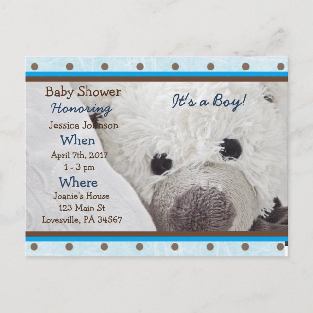 Baby Boy Teddy Bear Baby Shower Invitation (Front)