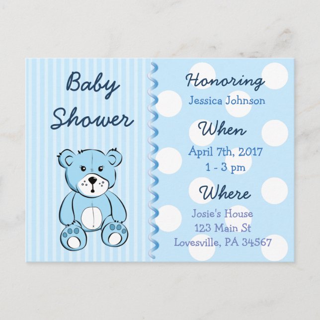 Baby Boy Teddy Bear Baby Shower Invitation (Front)