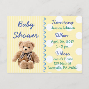 Baby Boy Teddy Bear Baby Shower Invitation Postcard