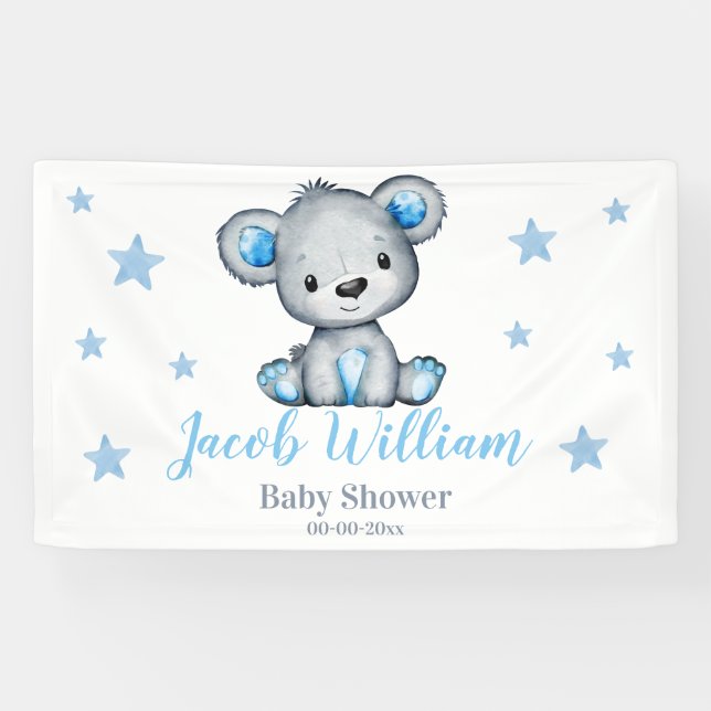 Baby Boy Teddy Bear Banner Sign Backdrop Shower (Horizontal)