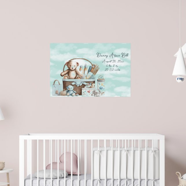 Baby Boy Teddy Bear Basket of Toys Poster (Nursery 2)