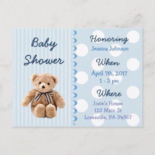 Baby Boy Teddy Bear Blue Baby Shower Invitation