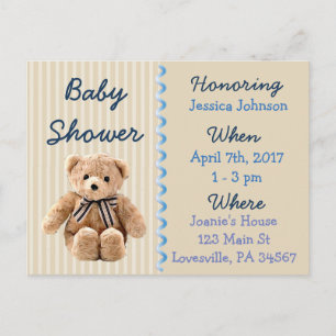 Baby Boy Teddy Bear Blue Baby Shower Invitation Postcard