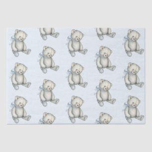 Baby Boy Teddy Bear Blue Watercolor Gift Tissue Paper
