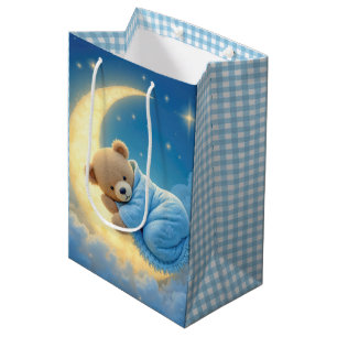 Baby Boy Teddy Bear On a Moon Medium Gift Bag