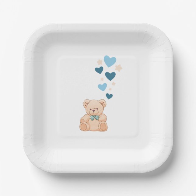 Baby Boy Teddy Bear Party Plates (Front)