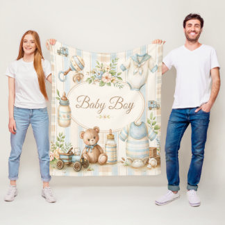 Baby Boy Teddy Bear Truck Sailor Suit Fleece Blanket