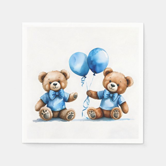 Baby Boy Teddy Bears With Balloons Napkin (Front)