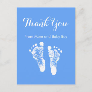 Baby Boy Thank You Cute Blue Newborn Footprints Announcement Postcard