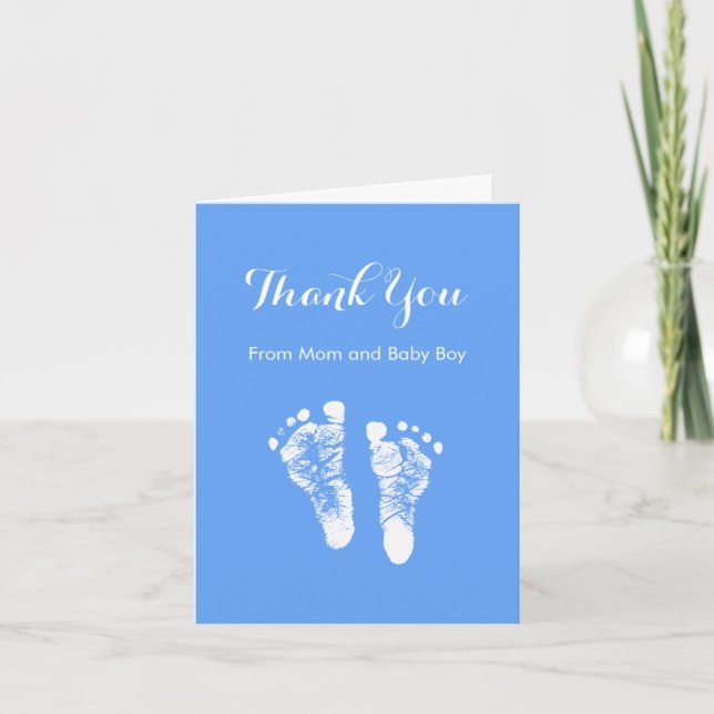 Baby Boy Thank You Cute Blue Newborn Footprints Card (Front)