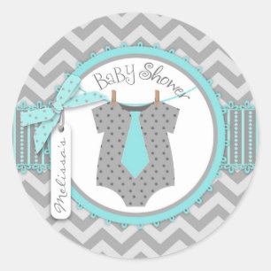 Baby Boy Tie Chevron Print Baby Shower Classic Round Sticker