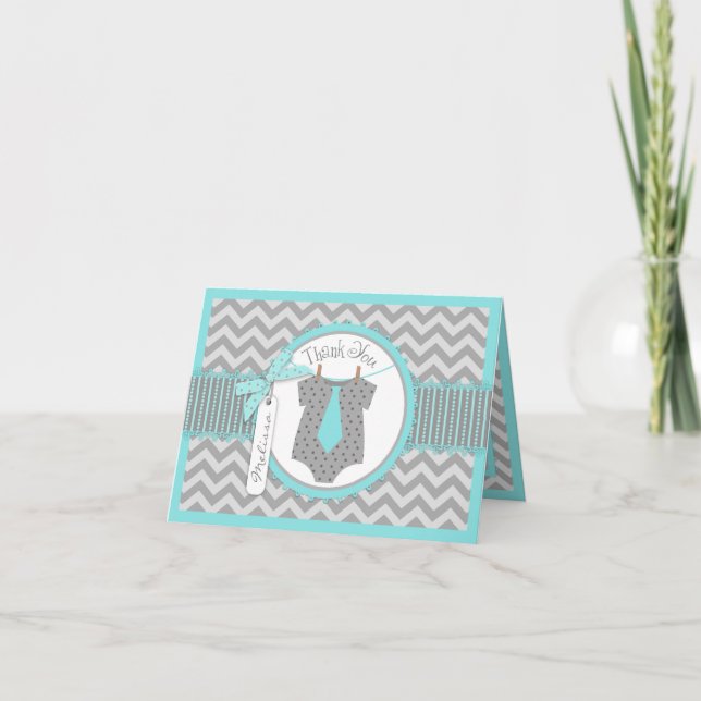 Baby Boy Tie Chevron Print Thank You Card (Front)