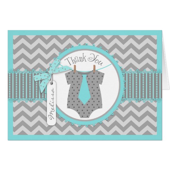 Baby Boy Tie Chevron Print Thank You Card