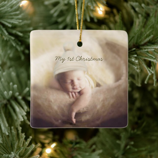 Baby Boy Tiny Tee Photo Ornament with Birth Stats (Tree)