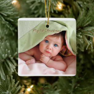 Baby Boy Tiny Tee Photo Ornament with Birth Stats
