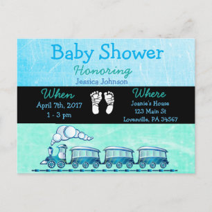 Baby Boy Train Blue Baby Shower Invitation Postcard