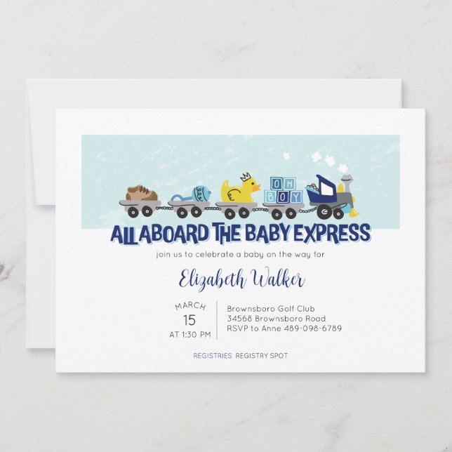 Baby Boy Train Theme Baby Shower Invite (Front)