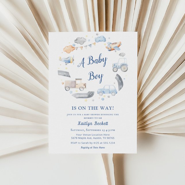 Baby Boy Transportation Cars Baby Shower Invitation (Creator Uploaded)