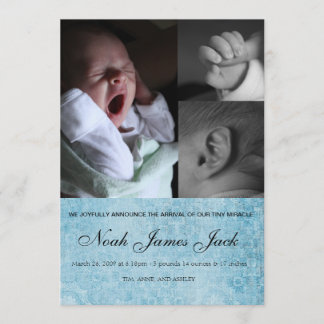 Baby boy trio photo birth announcement