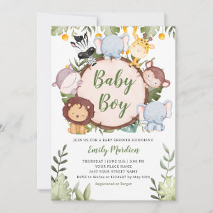 Baby Boy Tropical Jungle Safari Animals Shower  Invitation