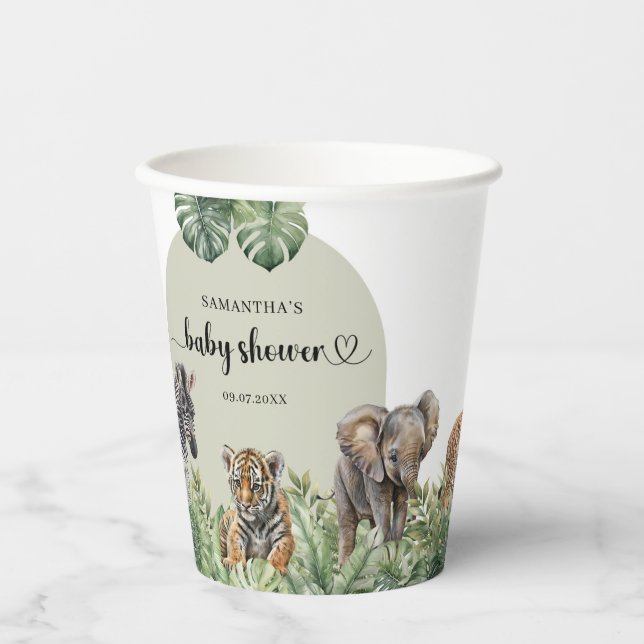 Baby Boy Tropical Jungle Safari Animals Shower  Paper Cups (Front)