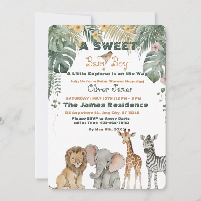 Baby Boy Tropical Jungle Safari Shower Invitation (Front)