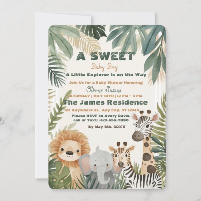 Baby Boy Tropical Jungle Safari Shower Invitation (Front)