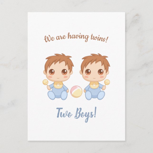 Baby Boy Twins Announcement Postcard (Front)