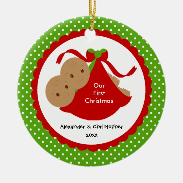 Baby Boy Twins Baby's First Christmas Ornament (Front)