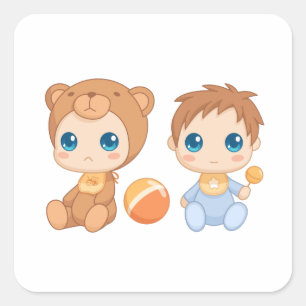 Baby Boy Twins Bear Jumpsuit 2 Square Sticker