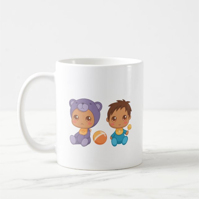 Baby Boy Twins Bear Jumpsuit Coffee Mug (Left)